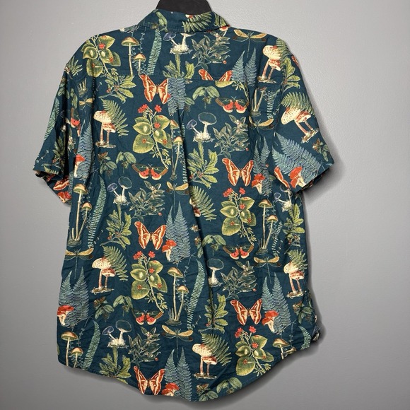 Eddie Bauer Shirt Mens Large Green Mushroom Nature Classic Fit Cotton Hawaiian - Picture 6 of 8